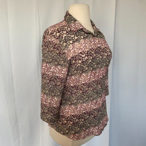 Y2K Top Womens Size XL Pink Striped Sheer Lace Stretch Fairy Whimsigoth Coquette - Picture 5 of 11